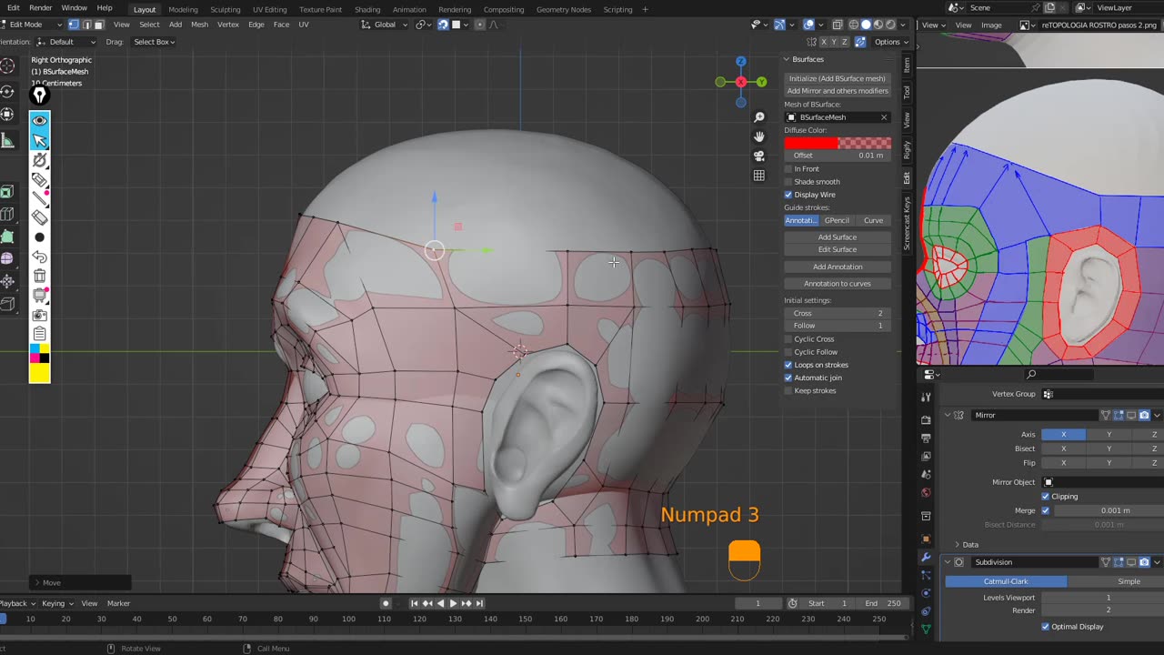 RETOPOLOGIA - ROSTRO CARTOON (BSurface) parte2