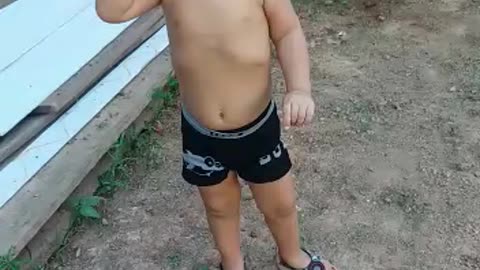 child thinking it's drink