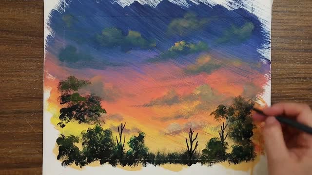 Watercolor landscape oil stick is really fun