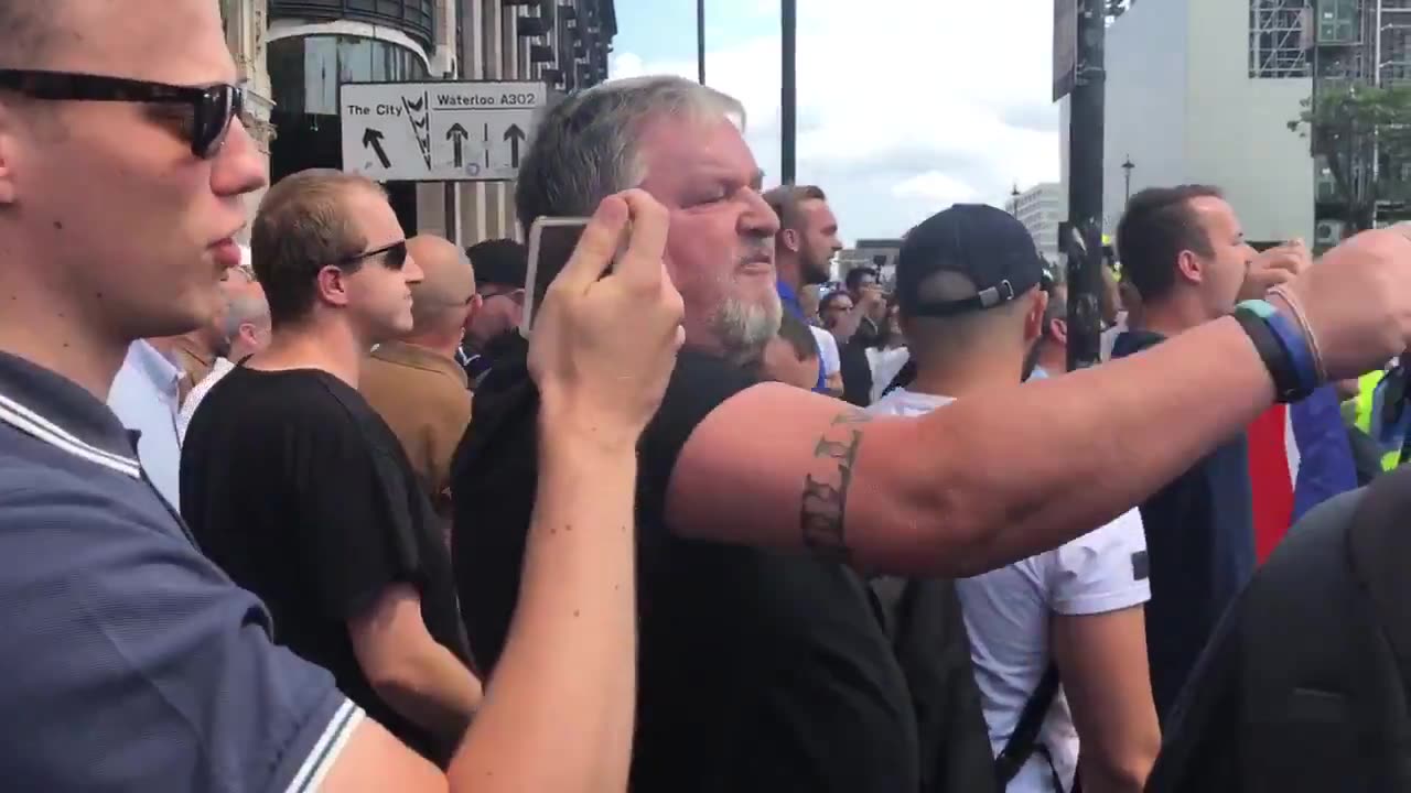 July 14 2018 UK 1.2 Tommy Robinson supporter chants 'lefty scum' to antifa