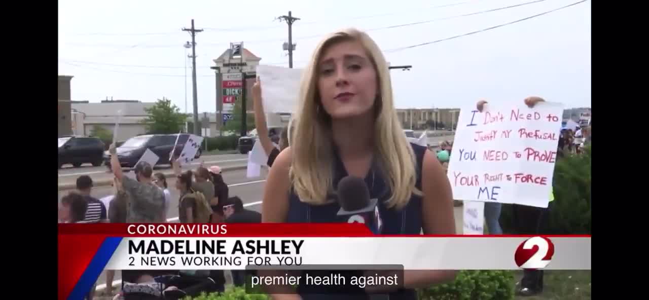 Several hundred people, protested against mandatory vaccinations of employees in Ohio hospitals.