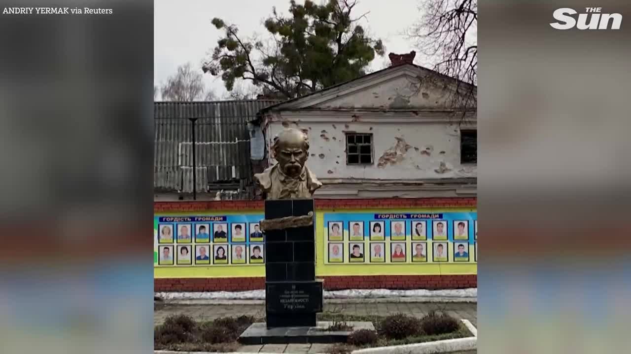 Ukrainian military vehicles re-enter desolate and destroyed town of Sumy
