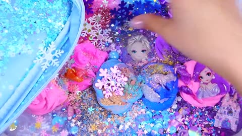 Frozen Galaxy Slime Mixing Random Cute, shiny things into slime #ASMR #slimevideos #slime