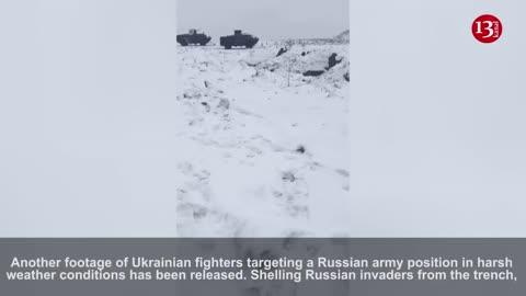 Footage of Ukrainian fighters attacking enemy position on a snowy area in extreme weather