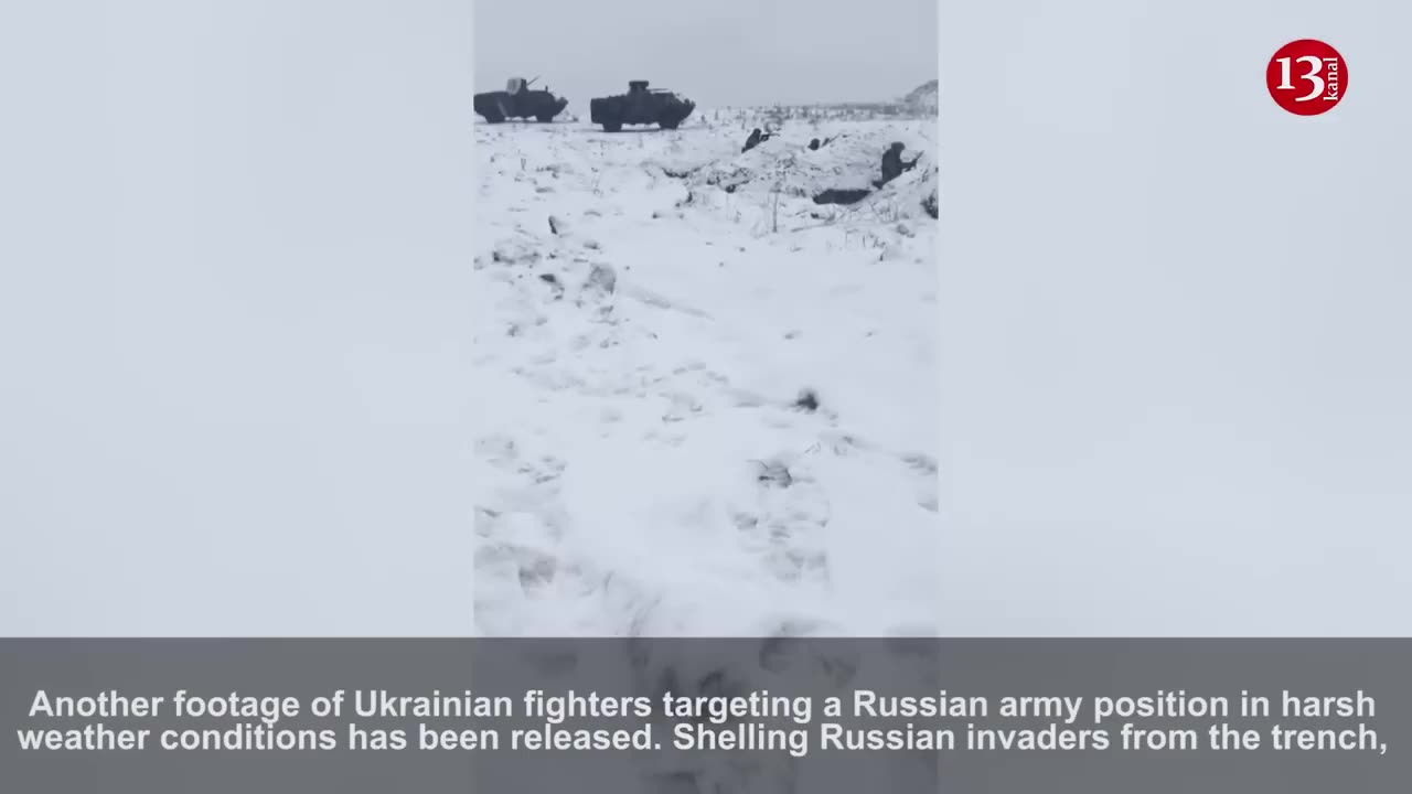 Footage of Ukrainian fighters attacking enemy position on a snowy area in extreme weather