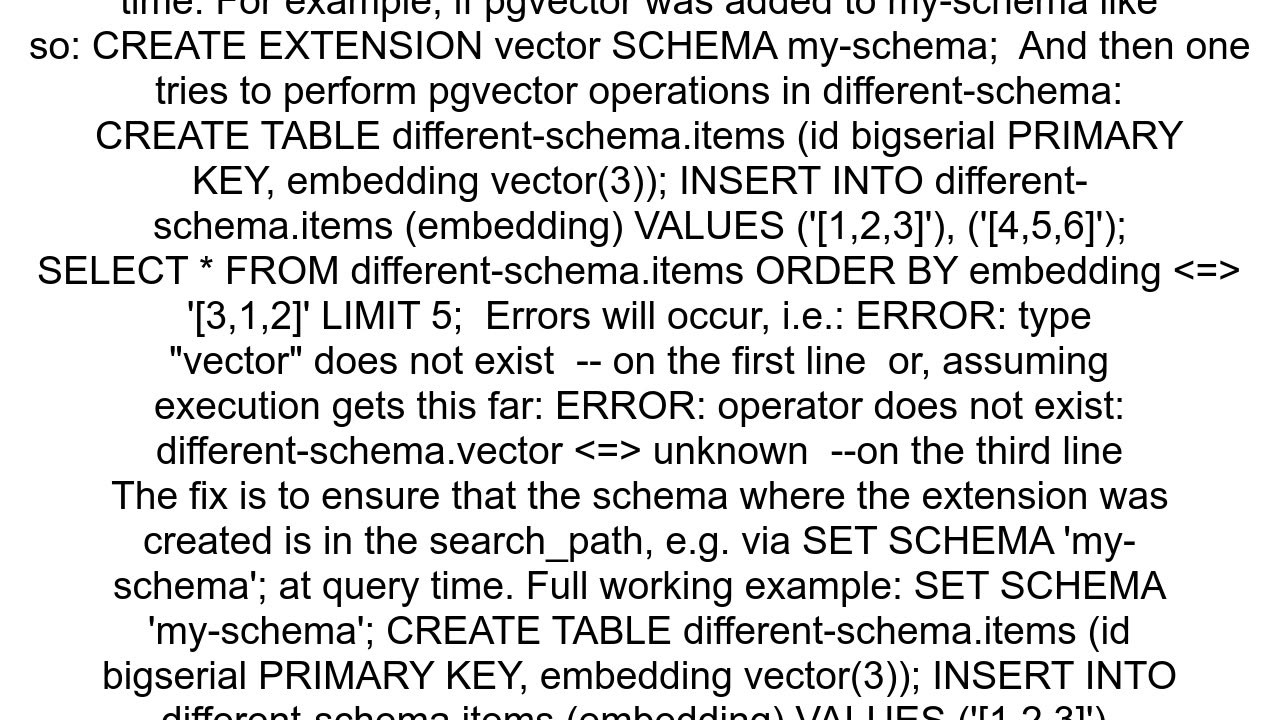 How to fix Postgres error quotoperator does not existquot using pgvector