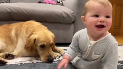 baby and puppy