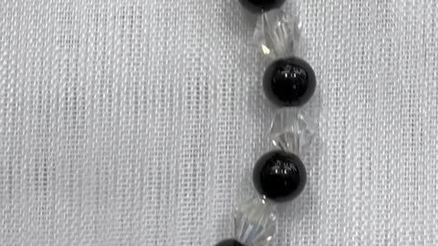 Handmade Onyx Crystal Bracelet (6.5”). Stretchy. Elastic. Gift. Made in USA