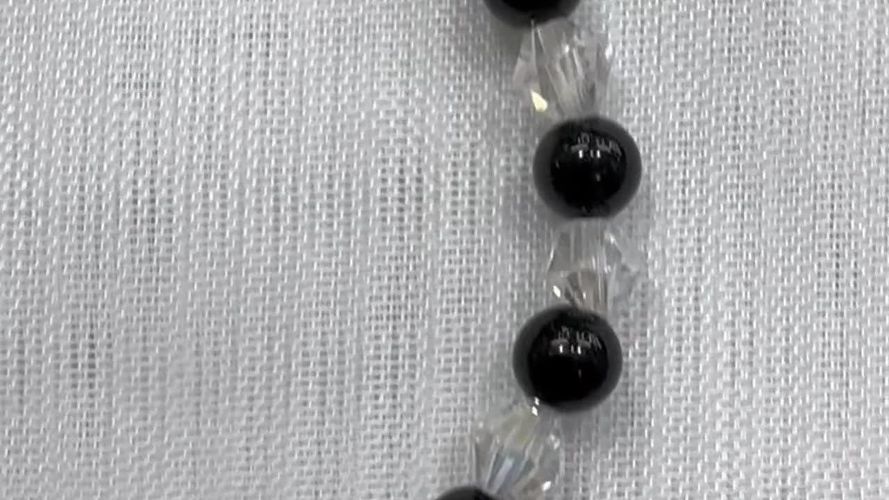 Handmade Onyx Crystal Bracelet (6.5”). Stretchy. Elastic. Gift. Made in USA