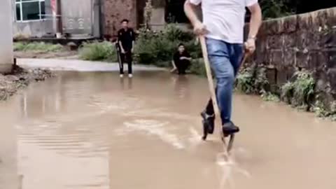 creative way through flooded roads