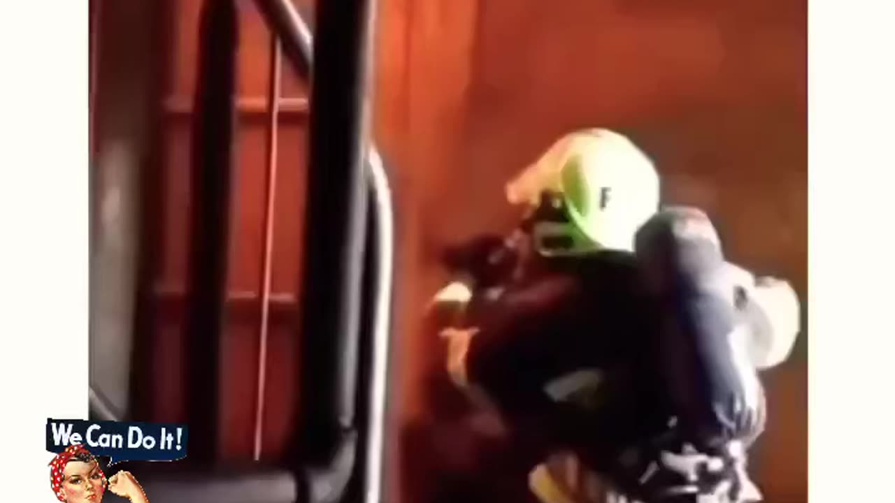 Fire fighter putting the fire away bravely