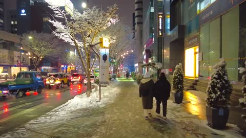 Beautiful street in snowy night.#12