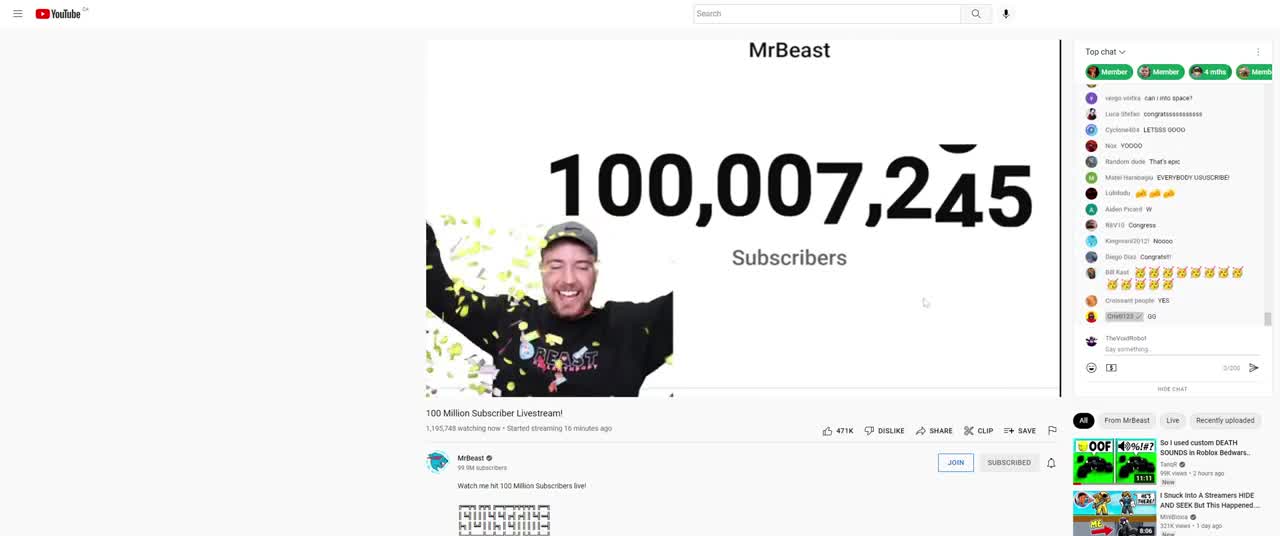 Mrbeast Gets 100 Million Subscribers!