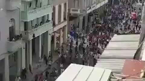 Large Crowd of Protesters March the Streets in Cuba