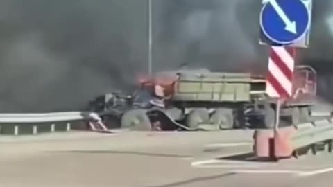 A terrifying scene saw burnt tanks on the Ukrainian road