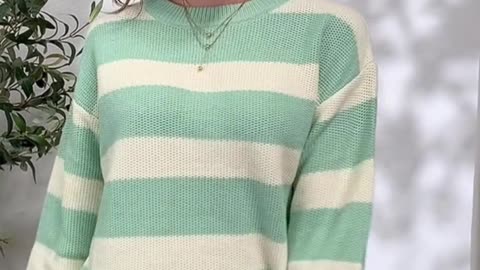 Sew In Love Full Size Contrast Striped Round Neck Sweater #sewinlove #roundnecksweater #fallfashion