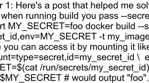 Adding secret to docker build from environment variable rather than a file