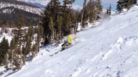 Guy yellow pants ski runs into tree fail