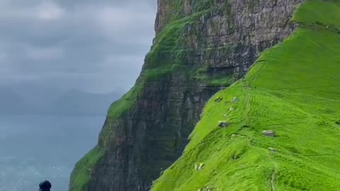 Helicopter view on waterfall