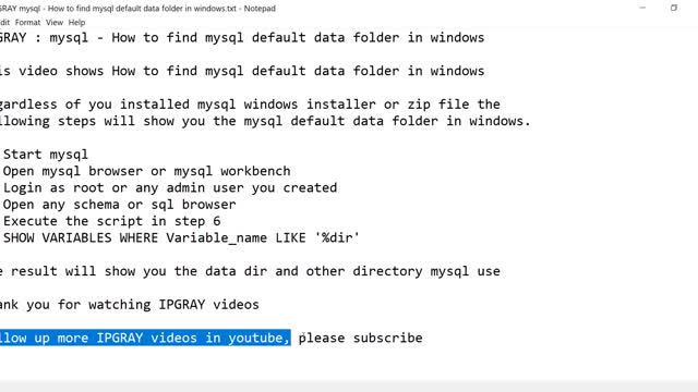 IPGraySpace: MySql - How to find MySql default data folder in windows