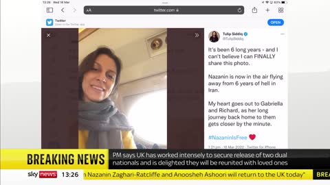 'Nazanin is in the air flying away from six years of hell in Iran', confirms her