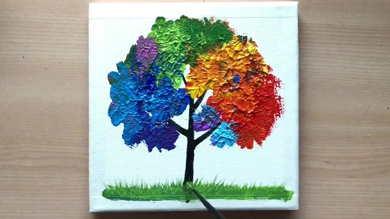 The easiest way to paint a rainbow tree? | Acrylic painting for beginners