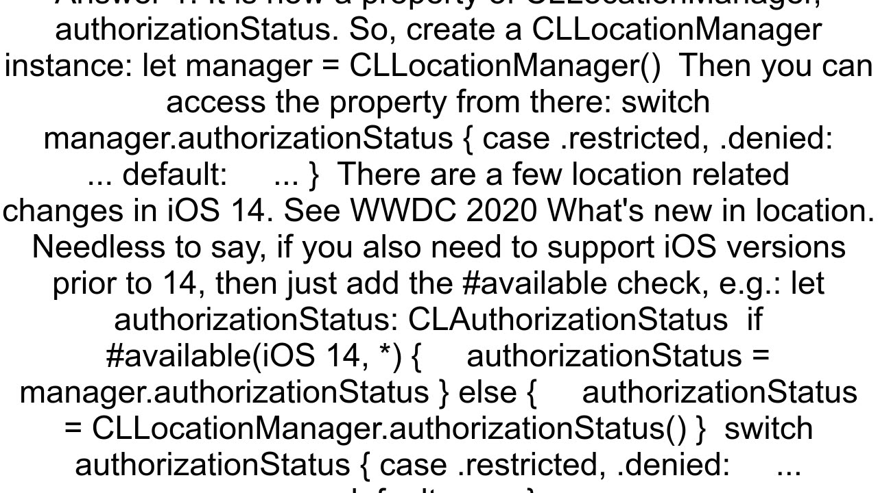 AuthorizationStatus for CLLocationManager is deprecated on iOS 14