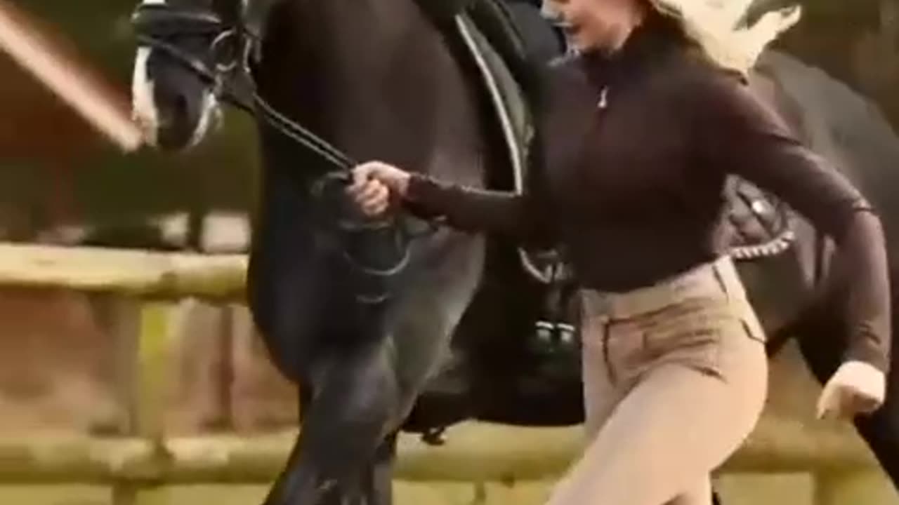 woman and horse running