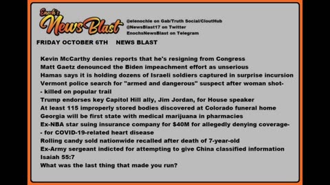 Friday, October 6, 2023 News Blast #Enoch #NewsBlastReading #NBR