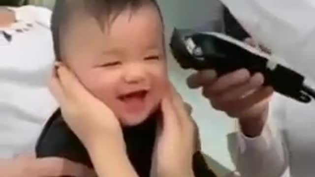 Baby hair cut Try not to laugh