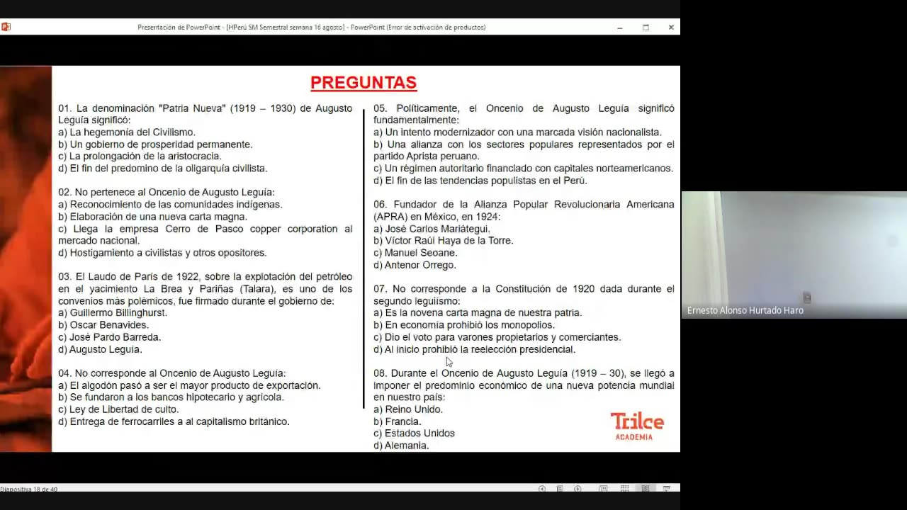 TRILCE SEMESTRAL 2021 | SEMANA 16 | H. DEL PERÚ: Oncenio de Augusto Leguía