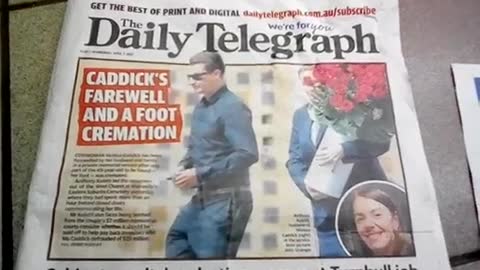 Daily Telegraph cover links Caddick cremation to Turnbull axing