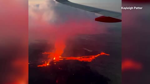 Iceland volcano eruption captured in mid-air footage by plane passenger