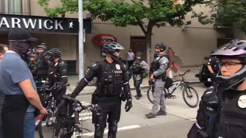 Aug 13 2017 seattle 1.2 antifa chanting 'Cops and Klan - Hand in Hand!'