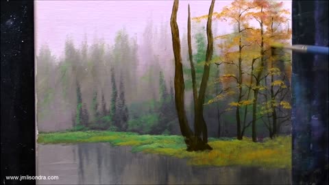 Acrylic Landscape Painting in Time-lapse | Birch Tree in Misty Forest