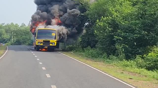 Bus & bike accident and fire bus