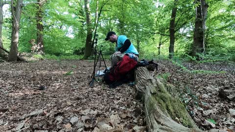 Setting up the phone for a blog at a medieval hunting lodge