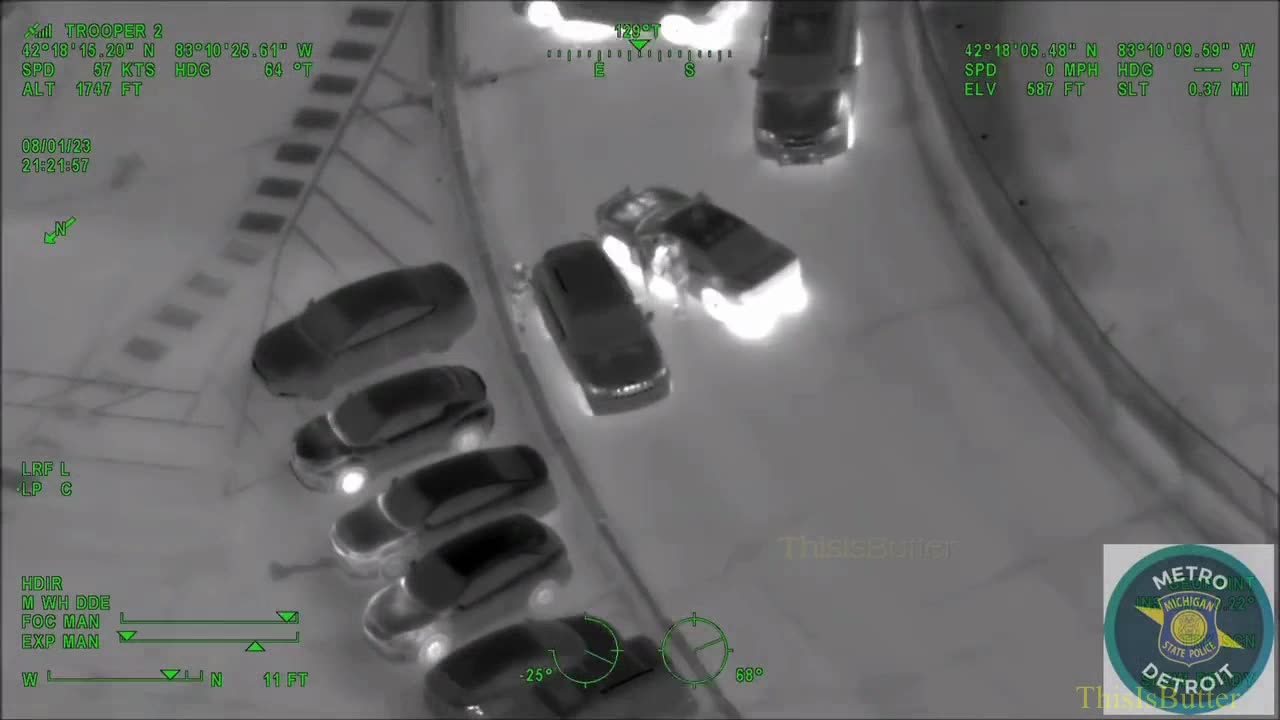 Helicopter footage shows Trooper 2 following a suspect involved in a non-fatal shooting.