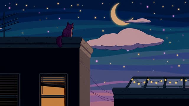 Relax in the City at Night with Purple Cat (Chill Beats)