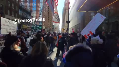 In front of the Canadian embassy in NYC, activists gather outside in a show of support of Canadian