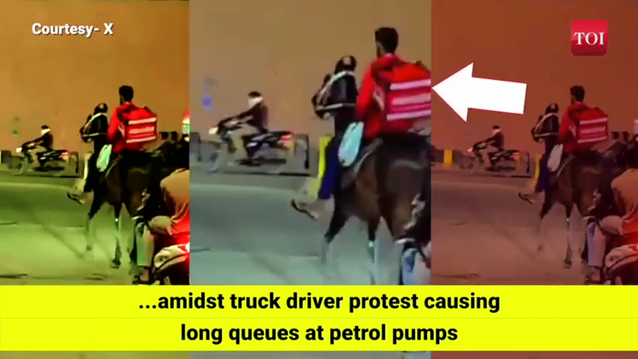 Zomato Delivery Agent Rides a Horse to Deliver Food in Hyderabad amid Truck Drivers Protests