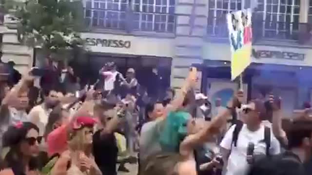 London Protest June 26, 2021singing Pink Floyd "Leave those kids alone!"