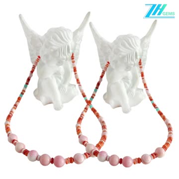 Pink Princess spiny oyster and Orange spiny oyster Amazonite roundle beads handmade necklace