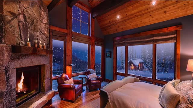 Fireplace Snow and Cozy Cabin Background Ambience Video