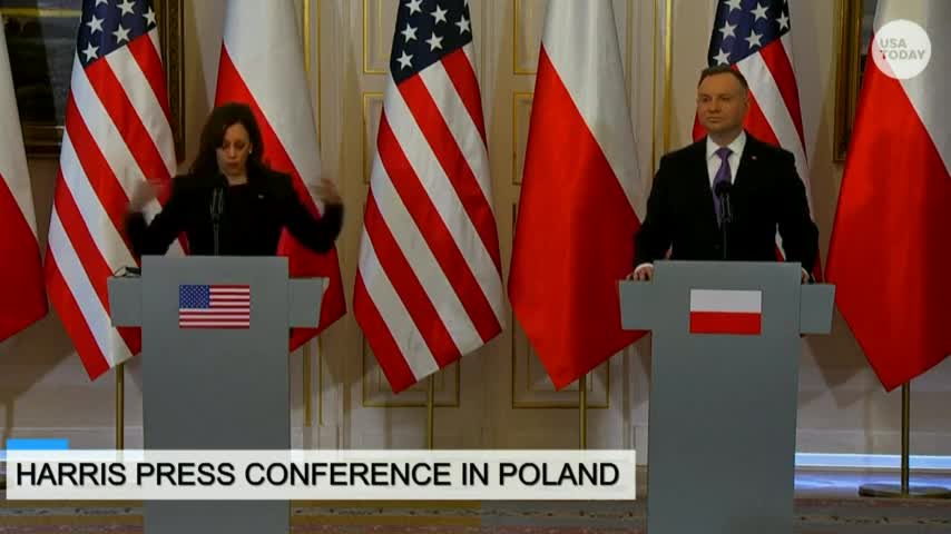 Kamala Harris Struggles To Find Correct Words At Warsaw, Poland Press Conference