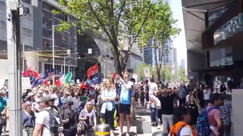 Chants of "you serve us" as Aussies protesting against COVID mandates in Melbourne