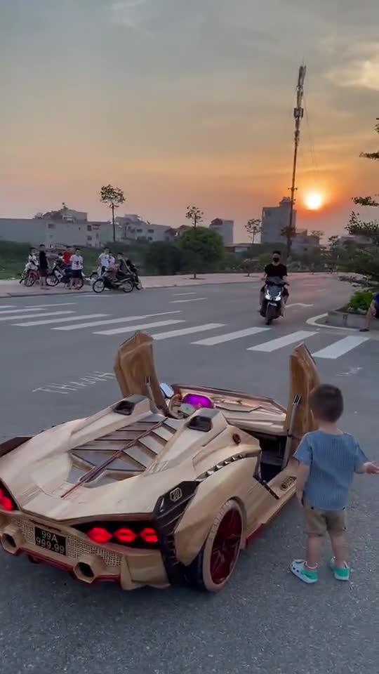 The small and wood Lamborghini luxury car for child.