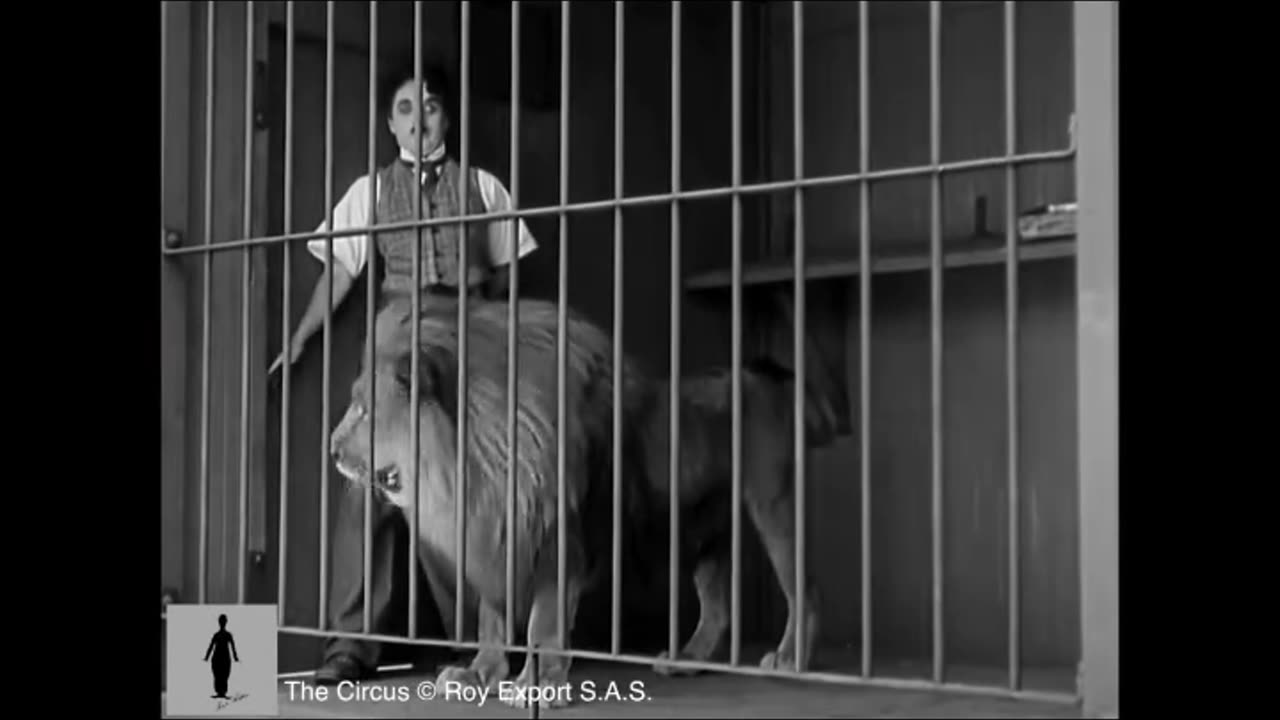Charles chaplin funny comedy with girl & animal lions