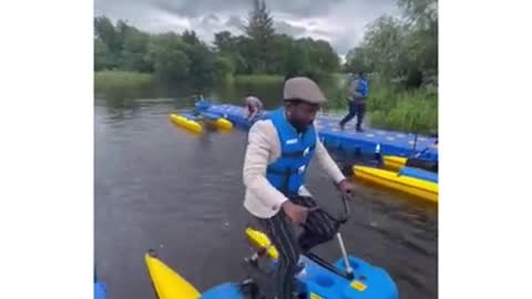 Man's first time on a water bike