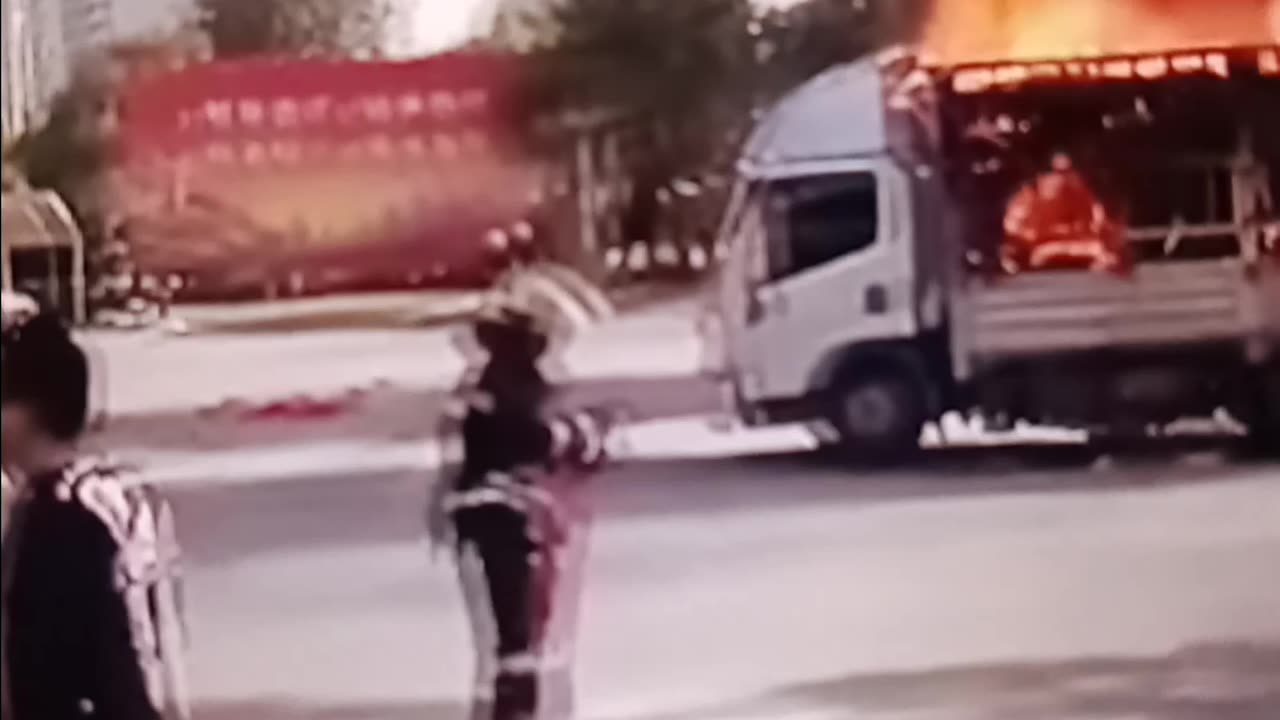 Man drives burning truck, straight to a fire station